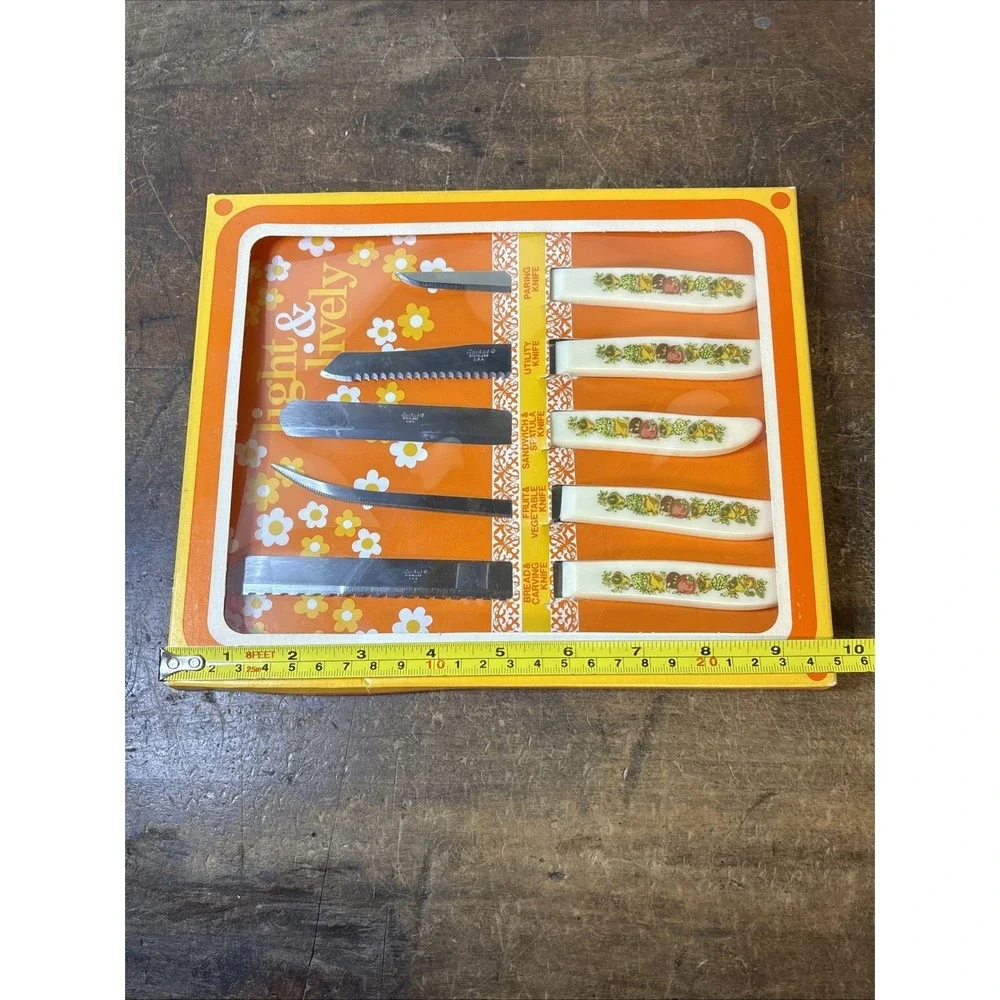 Set 5 Vtg Nos Quikut Mushroom Handle Knives Stainless Steel USA Original Box 70s